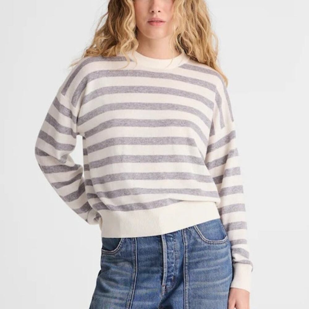 Madewell Cashmere Crewneck Sweater Relaxed Ivory Heather Gray Stripe Women's XS